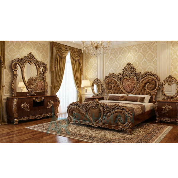 Luxury Antique Walnut Carved Bed Set