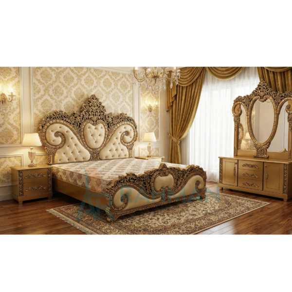Luxury Antique Gold Carved Bed Set