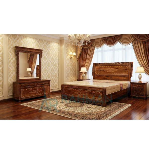 Premium Walnut Wooden Bed Set