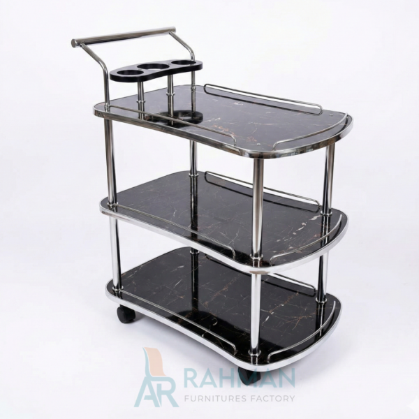 Luxury 3-Tier Marble Finish Tea Trolley
