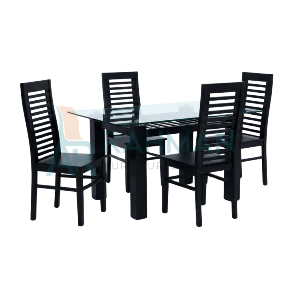 Modern 4-Seater Black Glass Top Dining Table Set