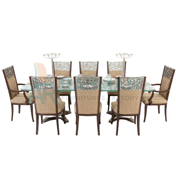 Royal 8-Seater Glass Top Dining Table Set