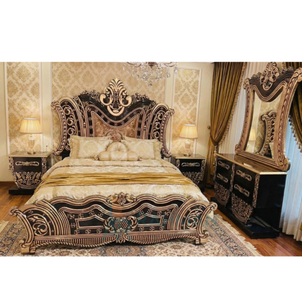 Majestic Black & Gold Antique Luxury Bed Set