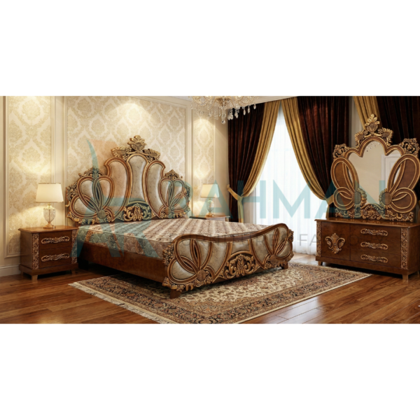 Royal Antique Walnut Carved Bed Set