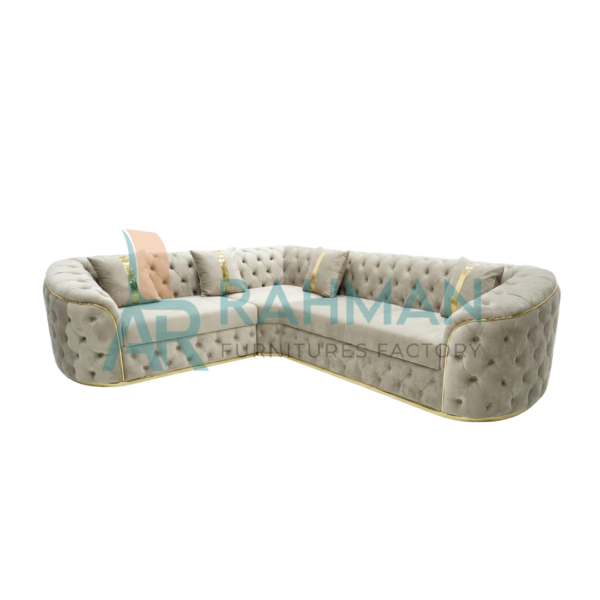 Royal Cream Velvet L-Shape Sofa