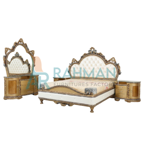 Luxury Golden Carved Bed Set