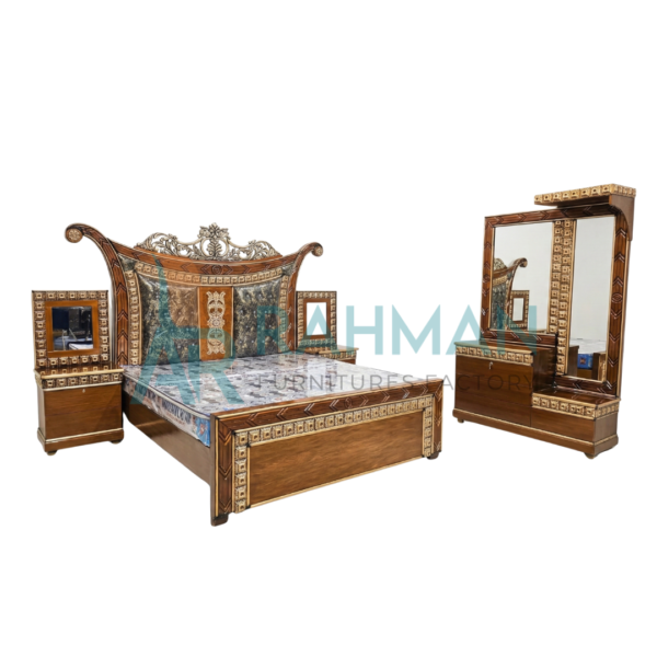Premium High-Gloss Wooden Bed Set