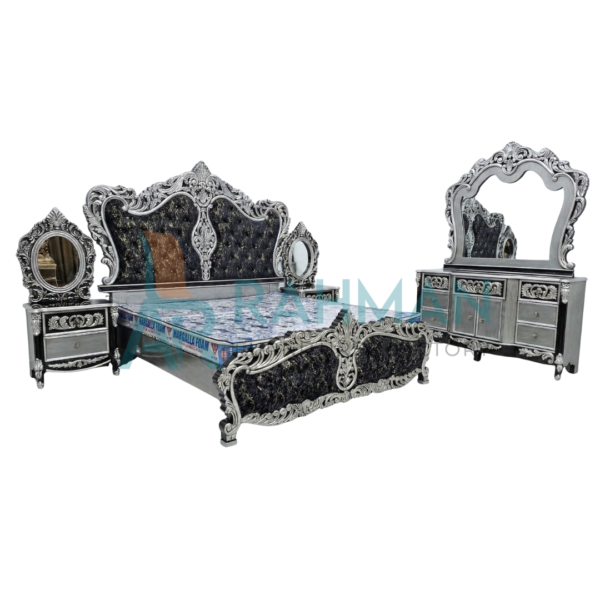 Luxury Antique Silver Carved Bed Set