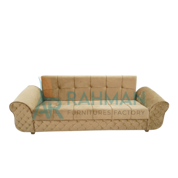 Royal Beige Velvet Sofa Cum Bed